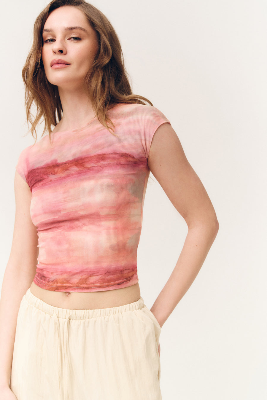 Pink Gradient Effect Mesh T-shirt - SOLMAR