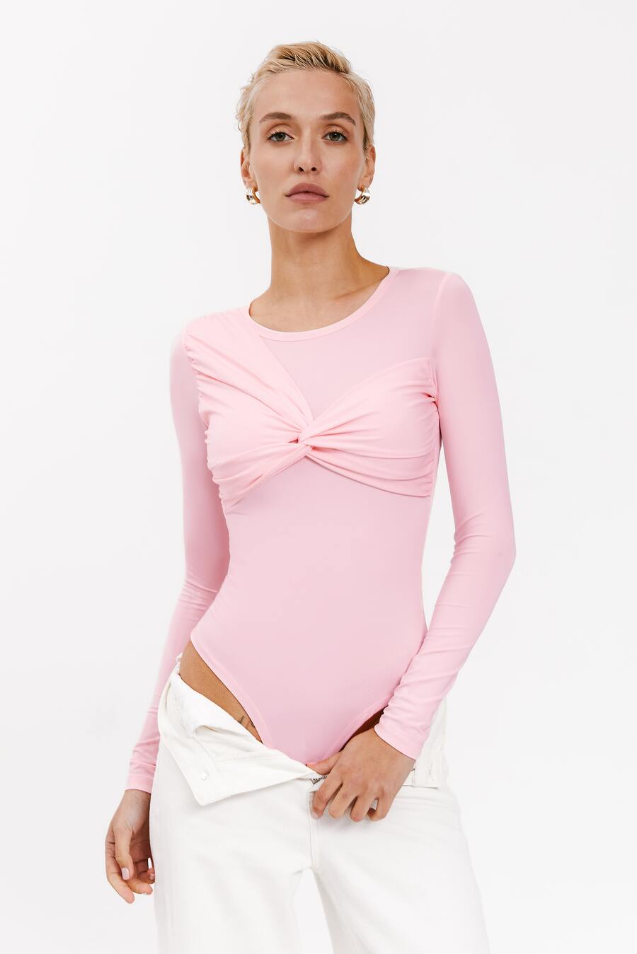 Bow-detail bodysuit, Baby Pink