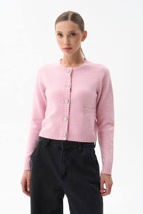 Pink Wool Knit Cardigan