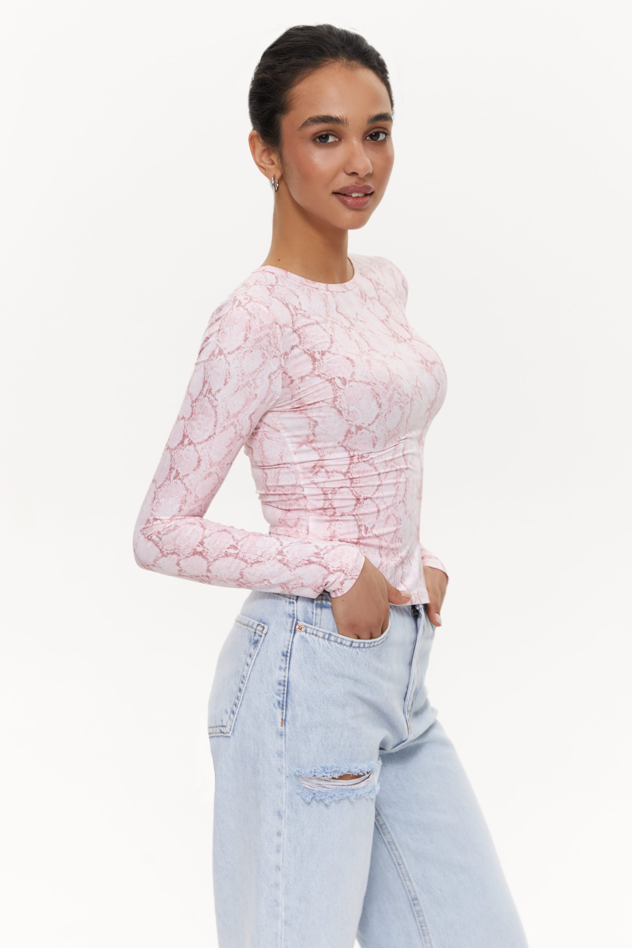Snakeskin print long-sleeve top, Pink
