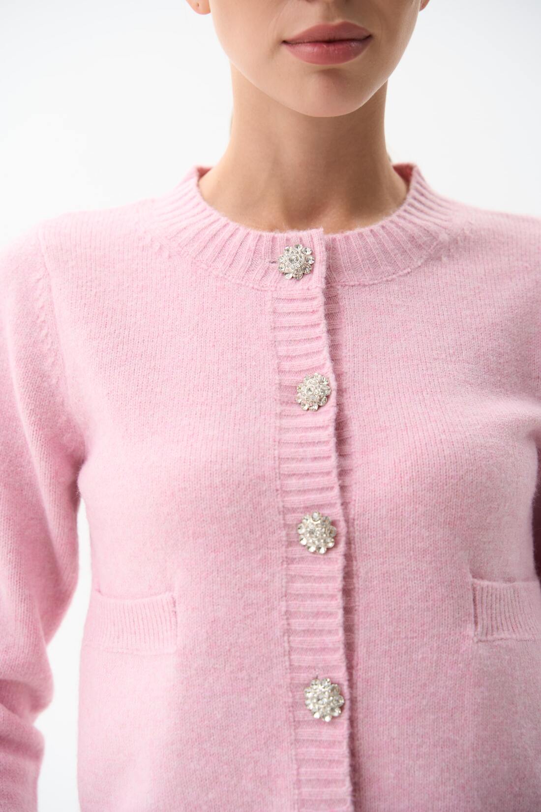 Pink Wool Knit Cardigan