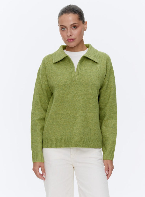 Polo-collar sweater, Sage