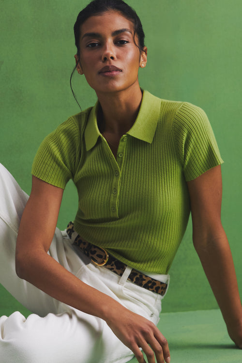 Lemongrass Basic ribbed knit Polo jumper