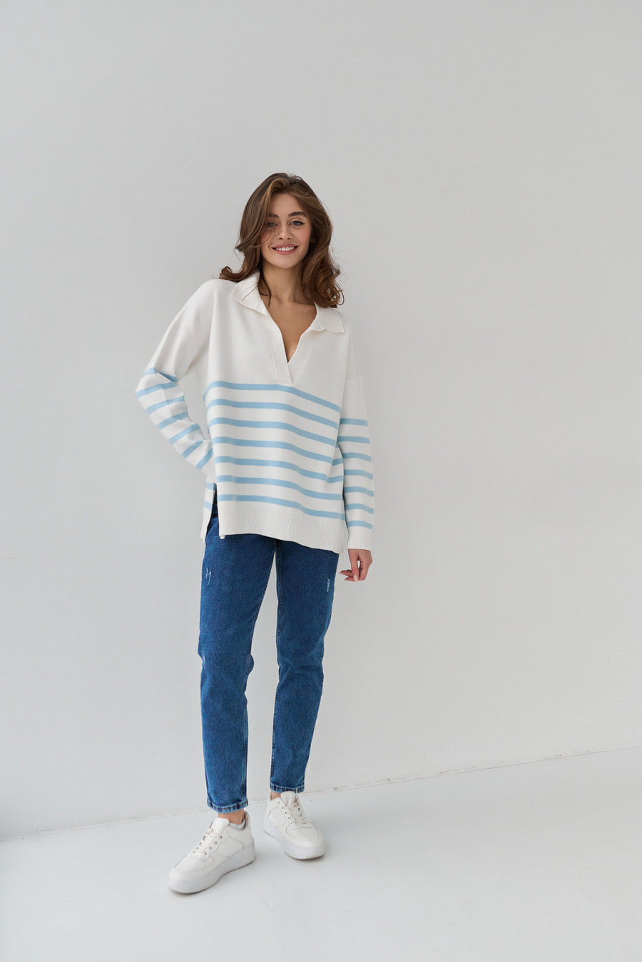 Striped polo sweater in color blue - SOLMAR