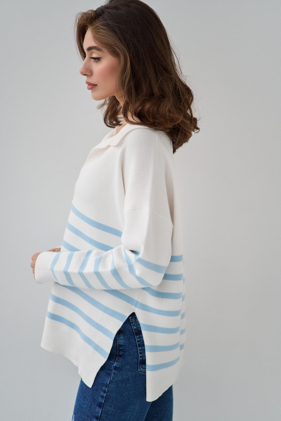 Striped polo sweater in color blue - SOLMAR