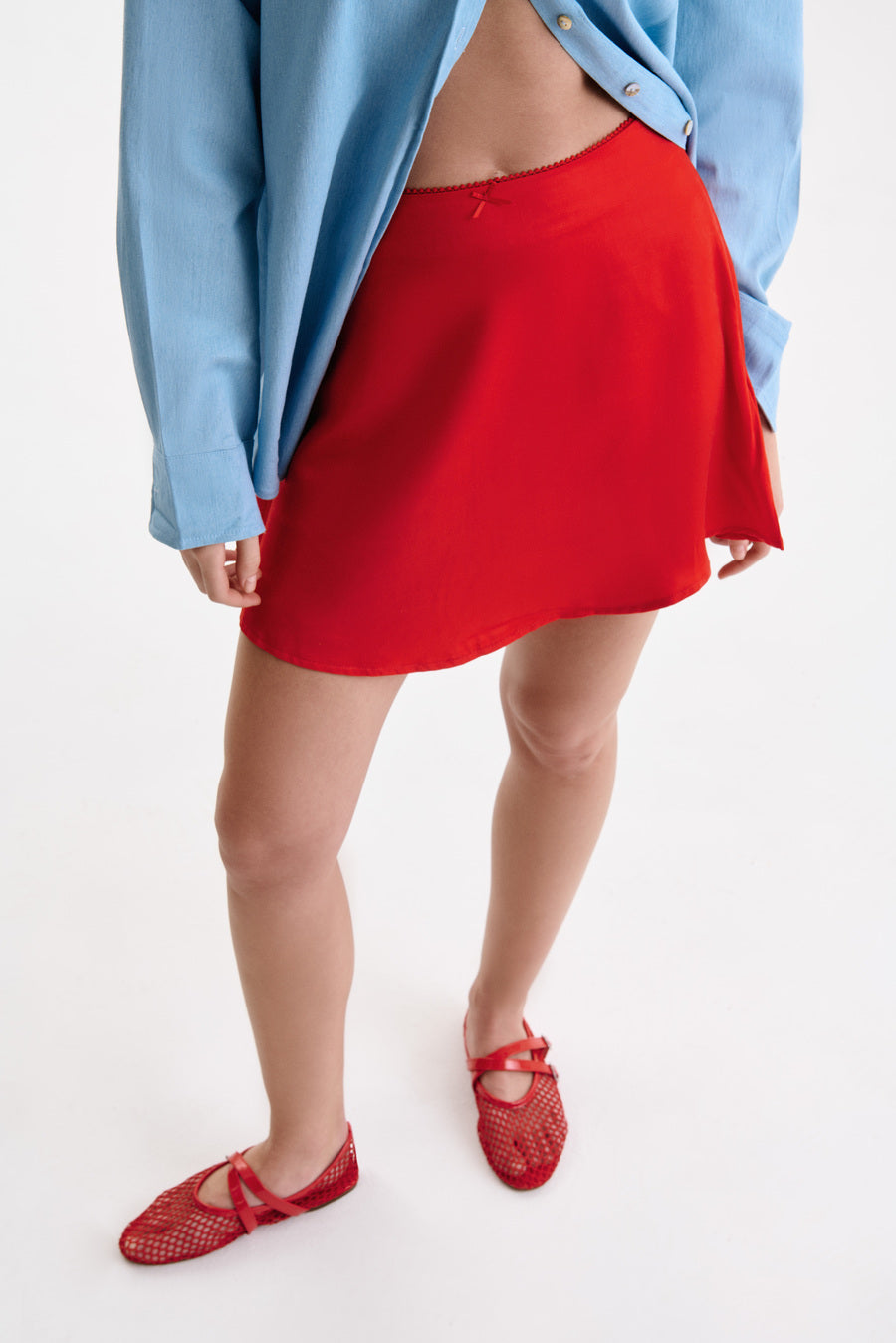 NEW Red Satin Mini Skirt - SOLMAR