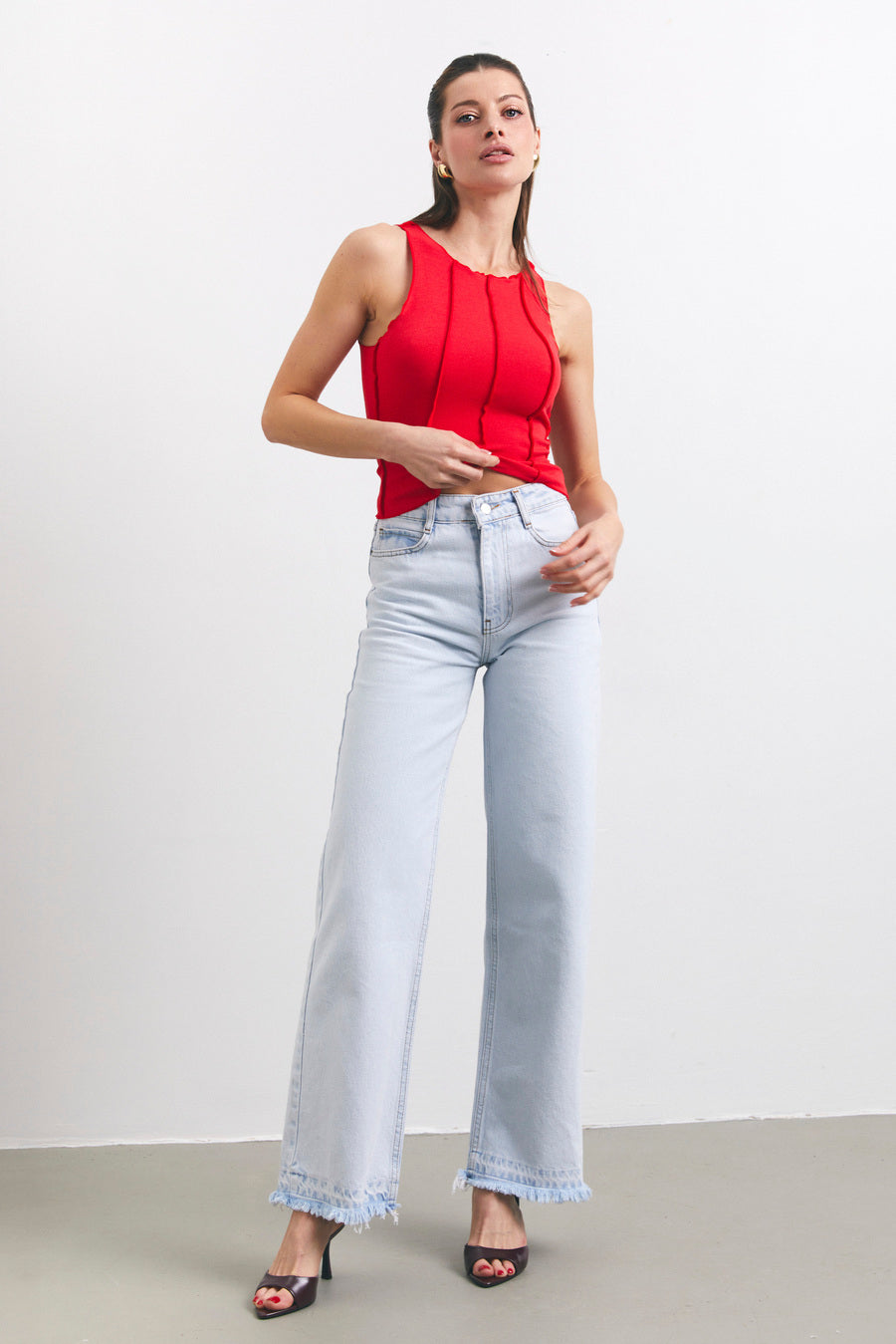 Red Seam Detail Tank Top - SOLMAR
