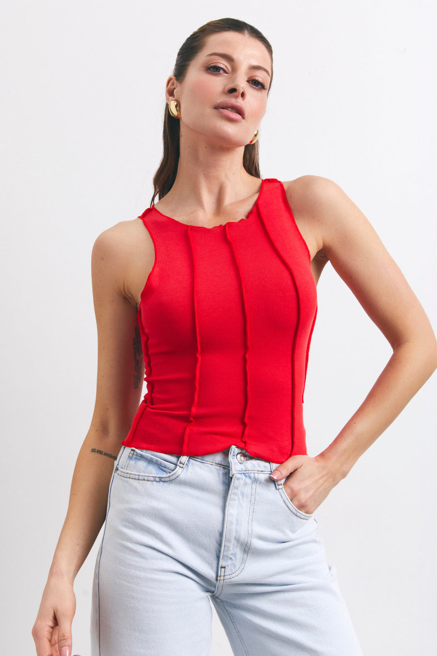 Red Seam Detail Tank Top - SOLMAR