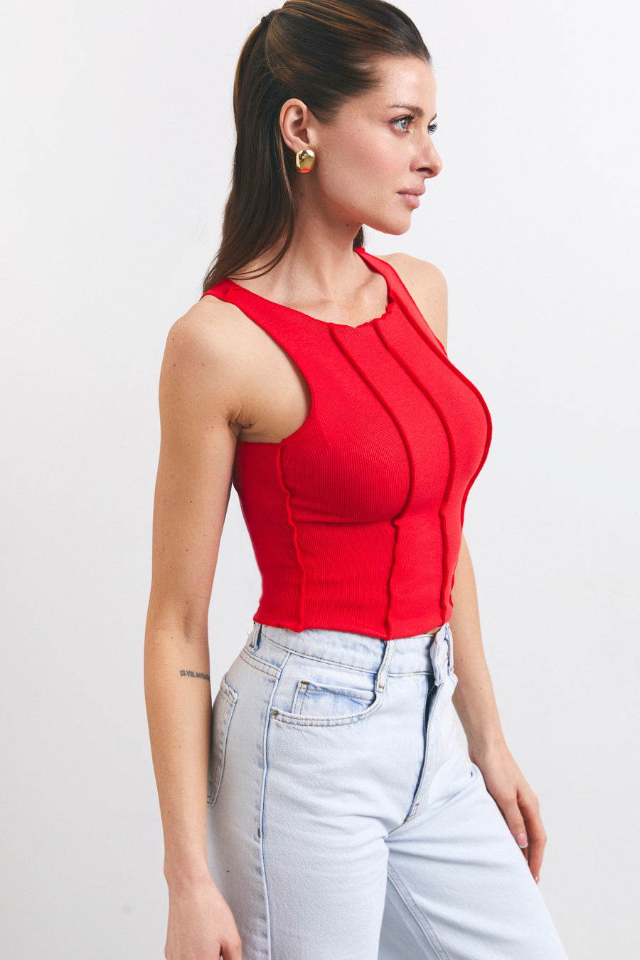 Red Seam Detail Tank Top - SOLMAR