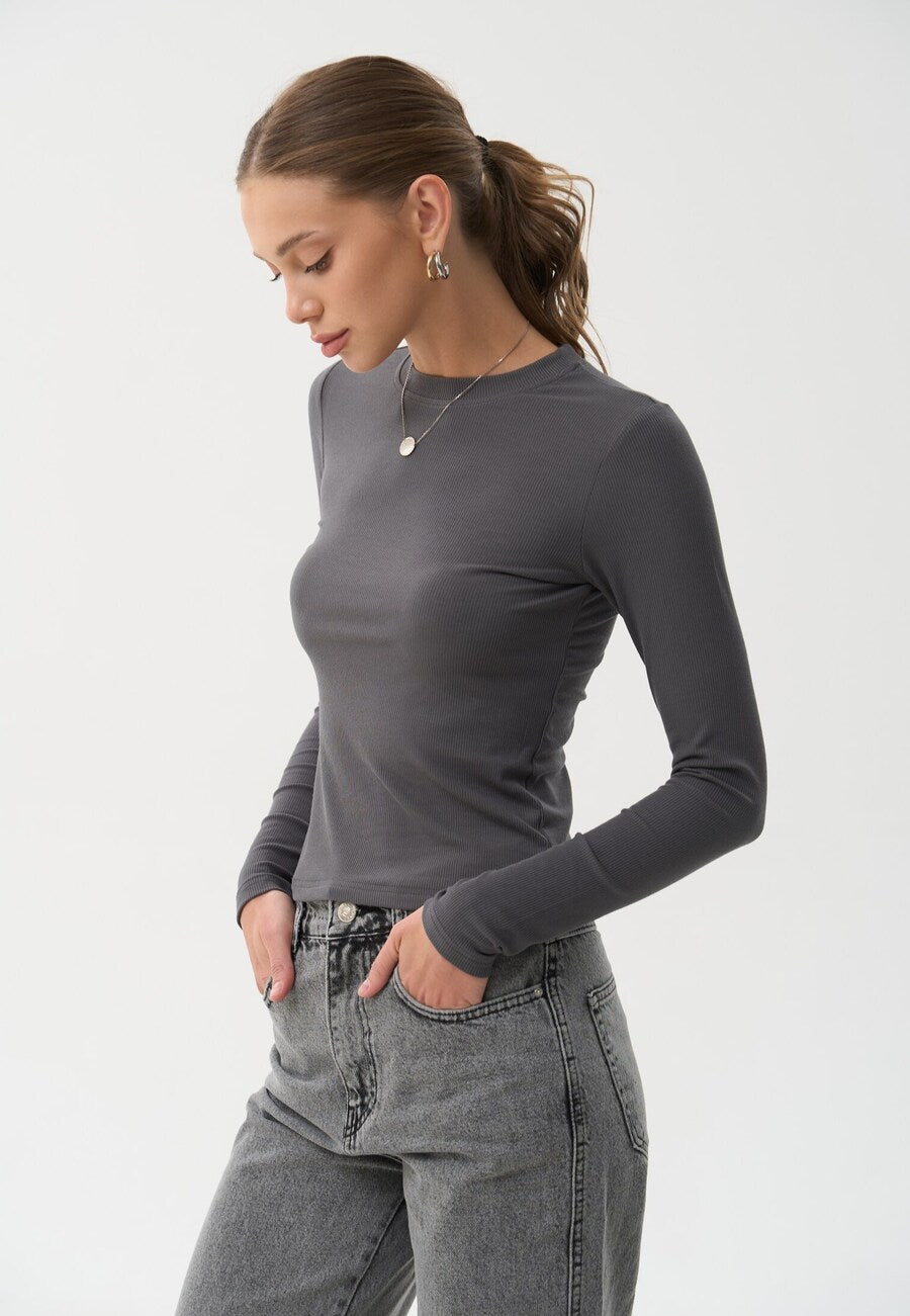 Grey Long Sleeve Viscose Shirt - SOLMAR