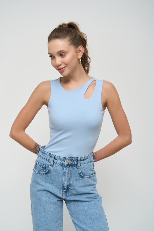 Cutout neckline tank top, Cloud Blue