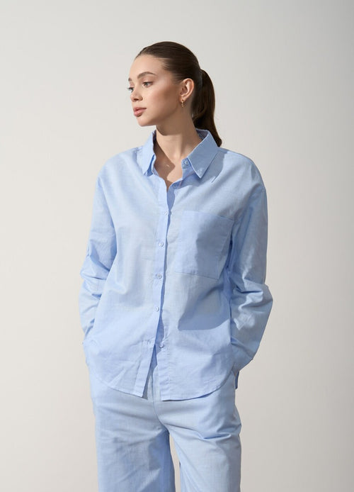 Blue Linen Blend Shirt - SOLMAR