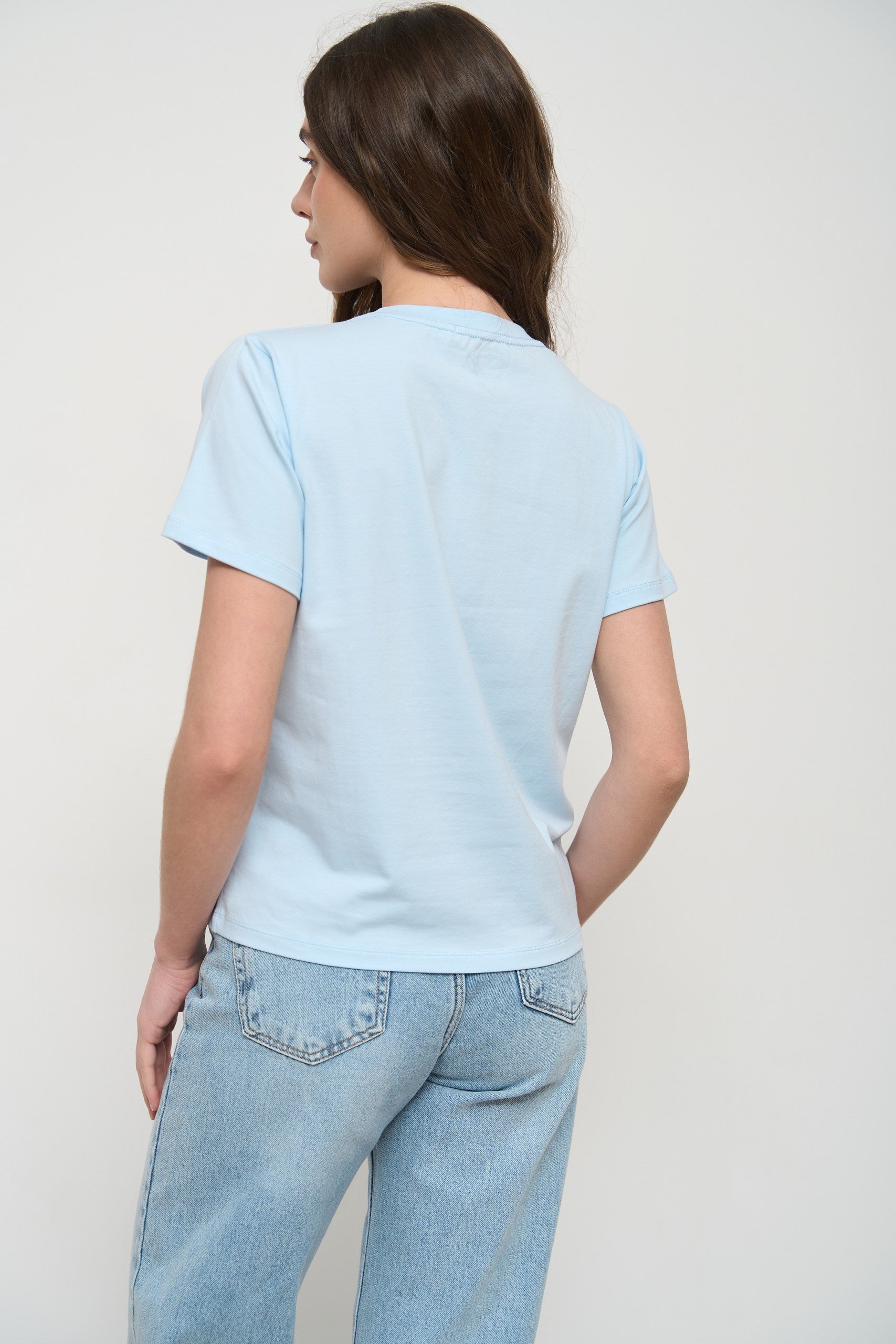 Blue T-Shirt with Decorative Seams - SOLMAR