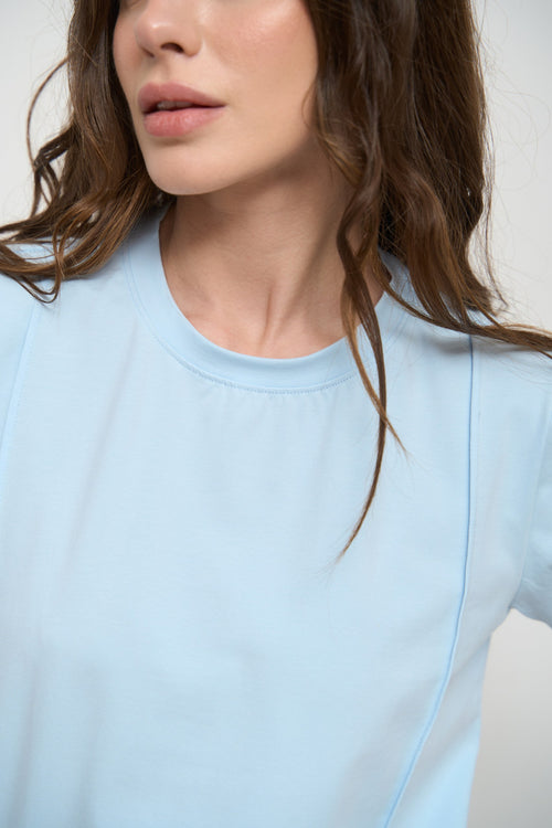 Blue T-Shirt with Decorative Seams - SOLMAR