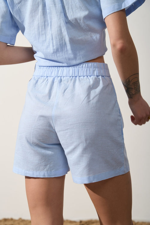 Blue Linen Blend Shorts - SOLMAR