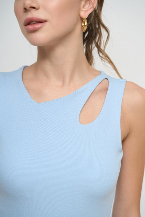 Blue Tank Top with Asymmetric Neck - SOLMAR