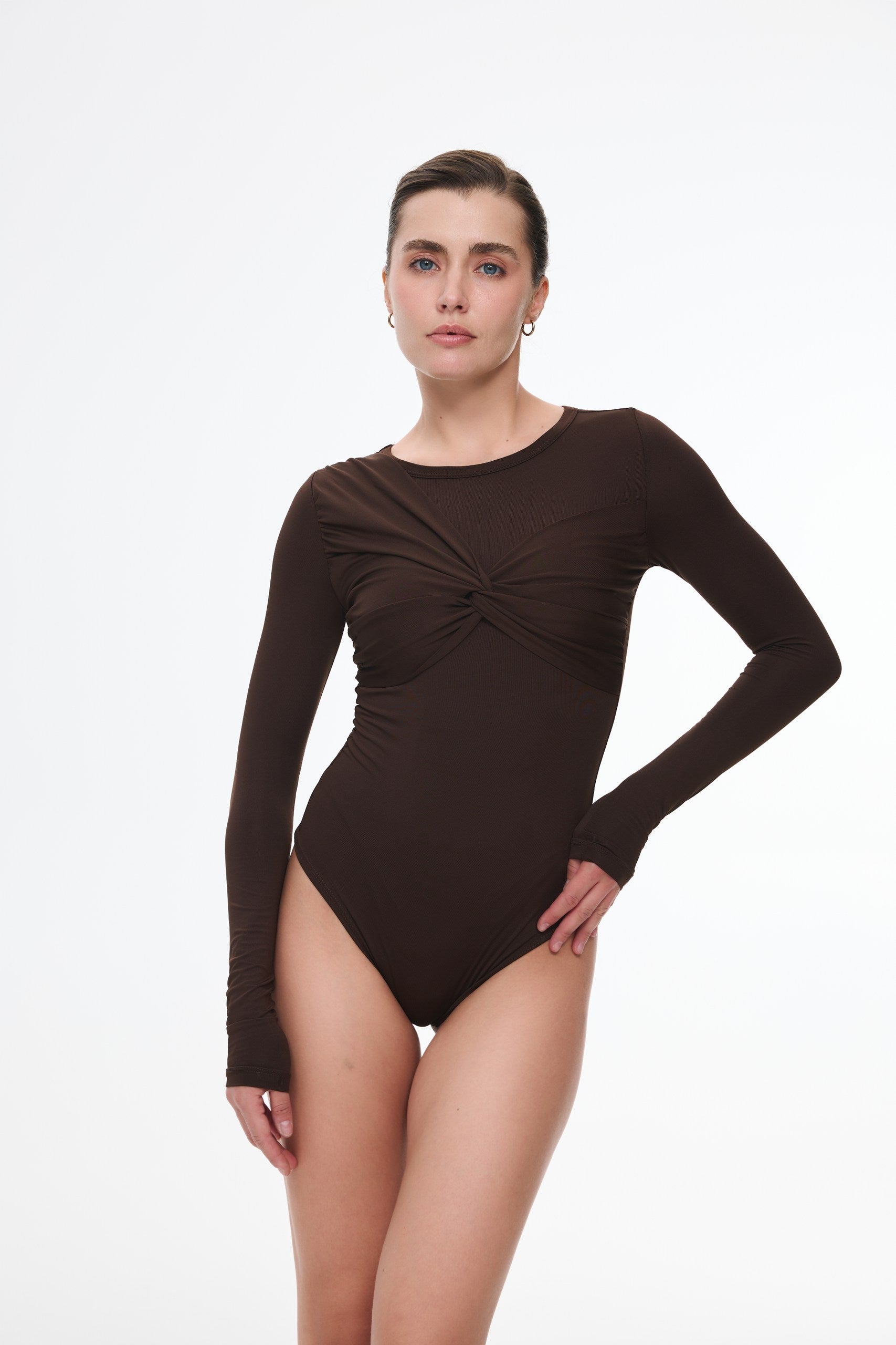 Bow-detail bodysuit, Chocolate