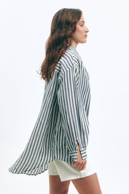 Dark Blue Oversize Striped Shirt - SOLMAR