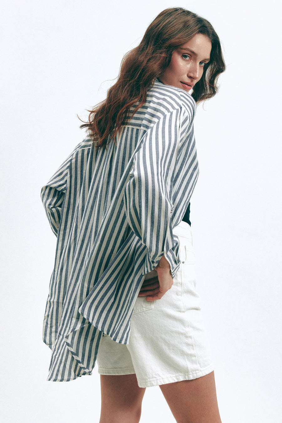 Dark Blue Oversize Striped Shirt - SOLMAR