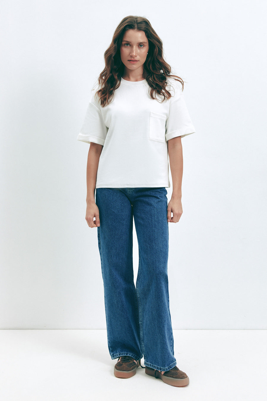 Blue WIDE LEG MID-RISE, FULL LENGTH Jeans