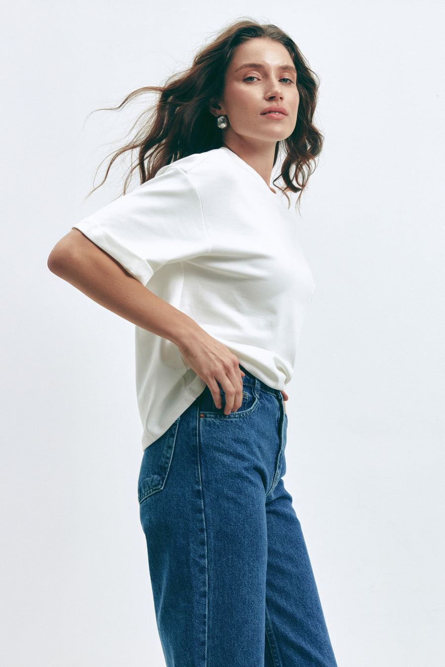 Blue WIDE LEG MID-RISE, FULL LENGTH Jeans