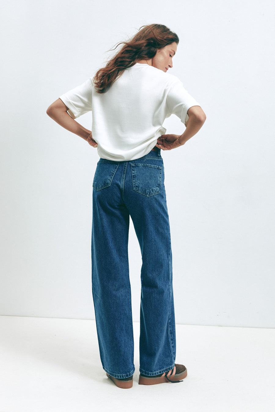 Blue WIDE LEG MID-RISE, FULL LENGTH Jeans