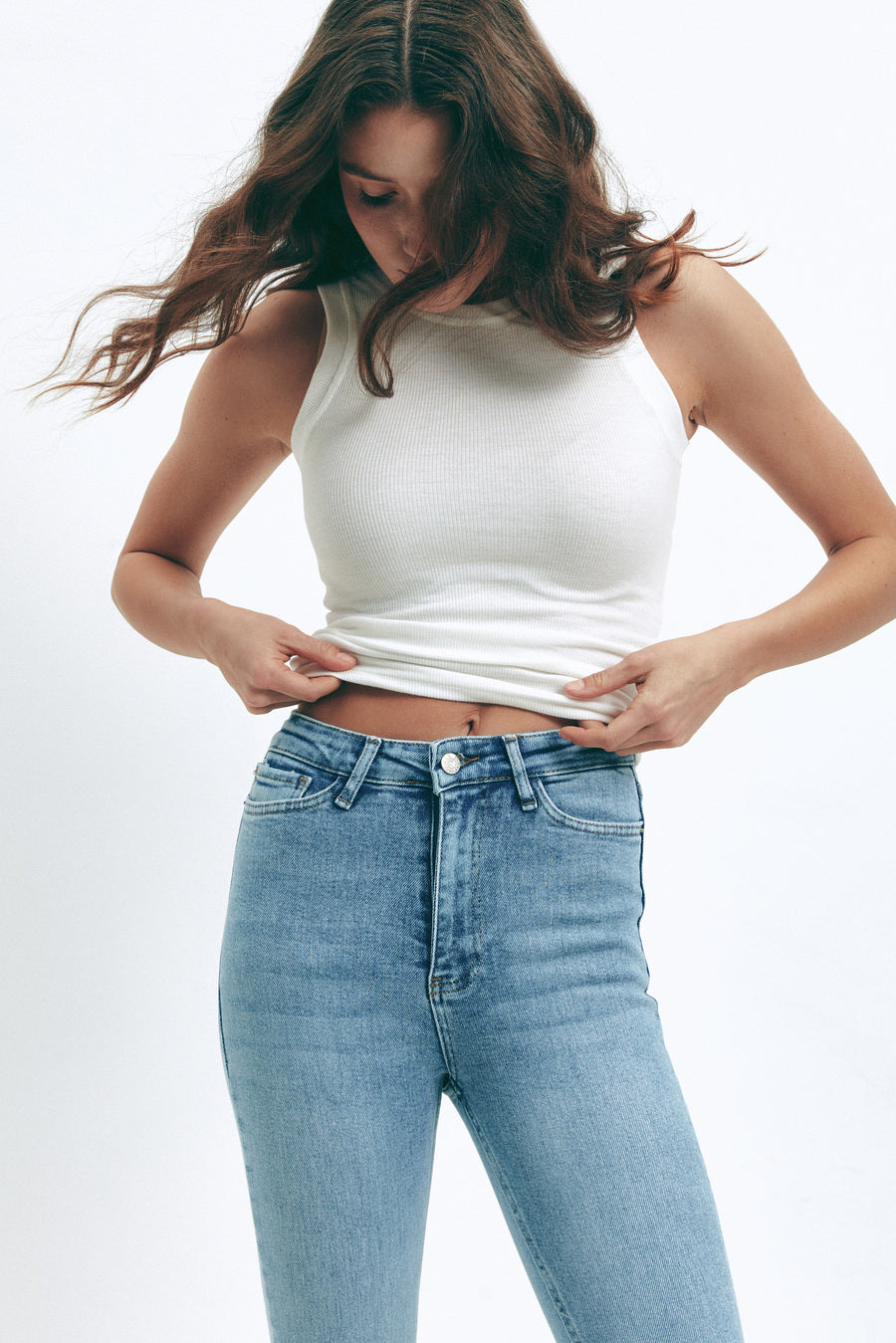 White Sleeveless Ribbed Top - SOLMAR