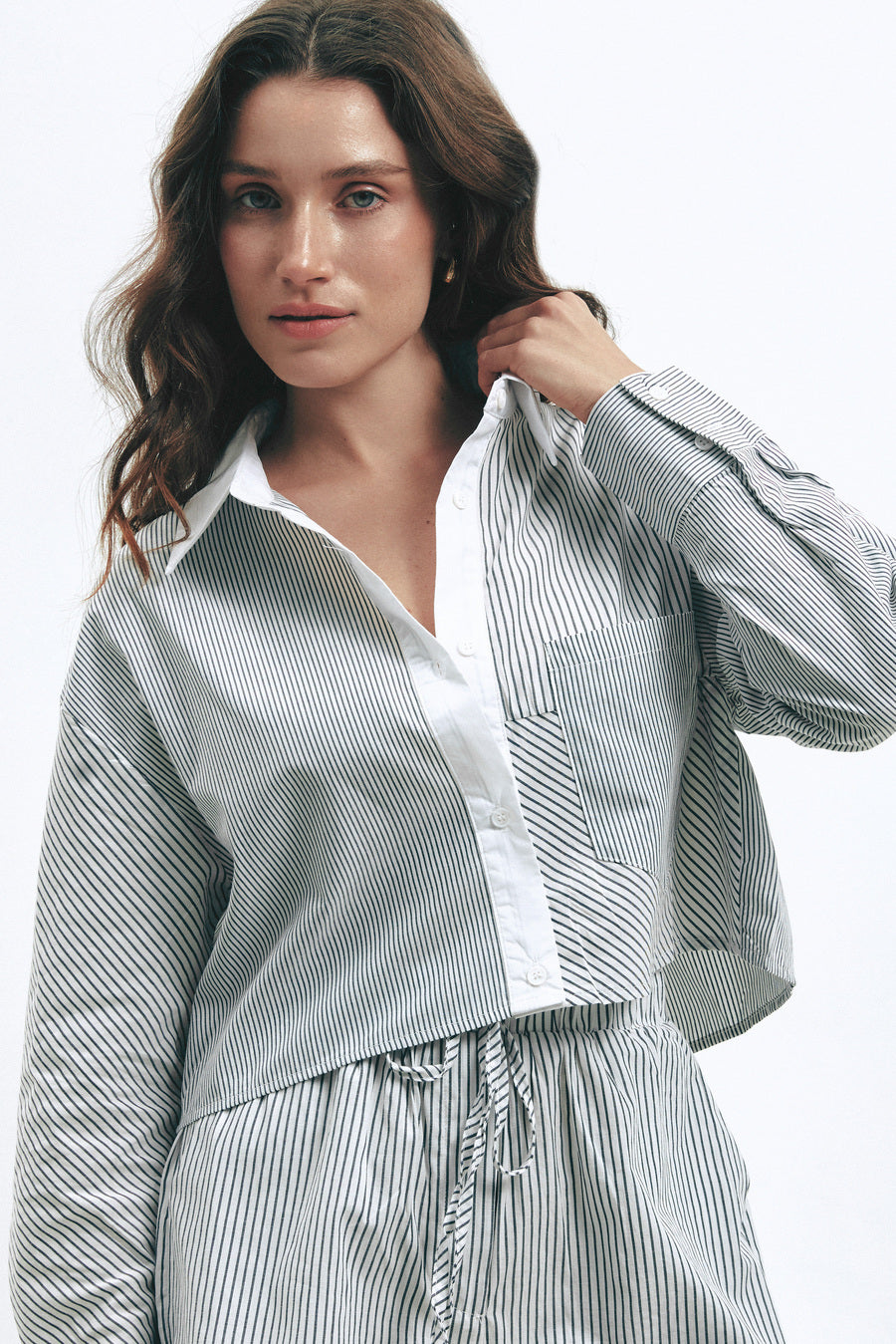 Black Stripe Cropped Shirt - SOLMAR