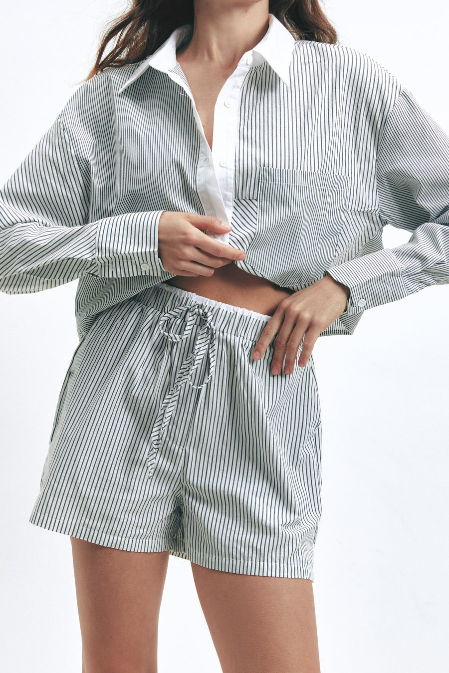 Black Stripe Cropped Shirt - SOLMAR