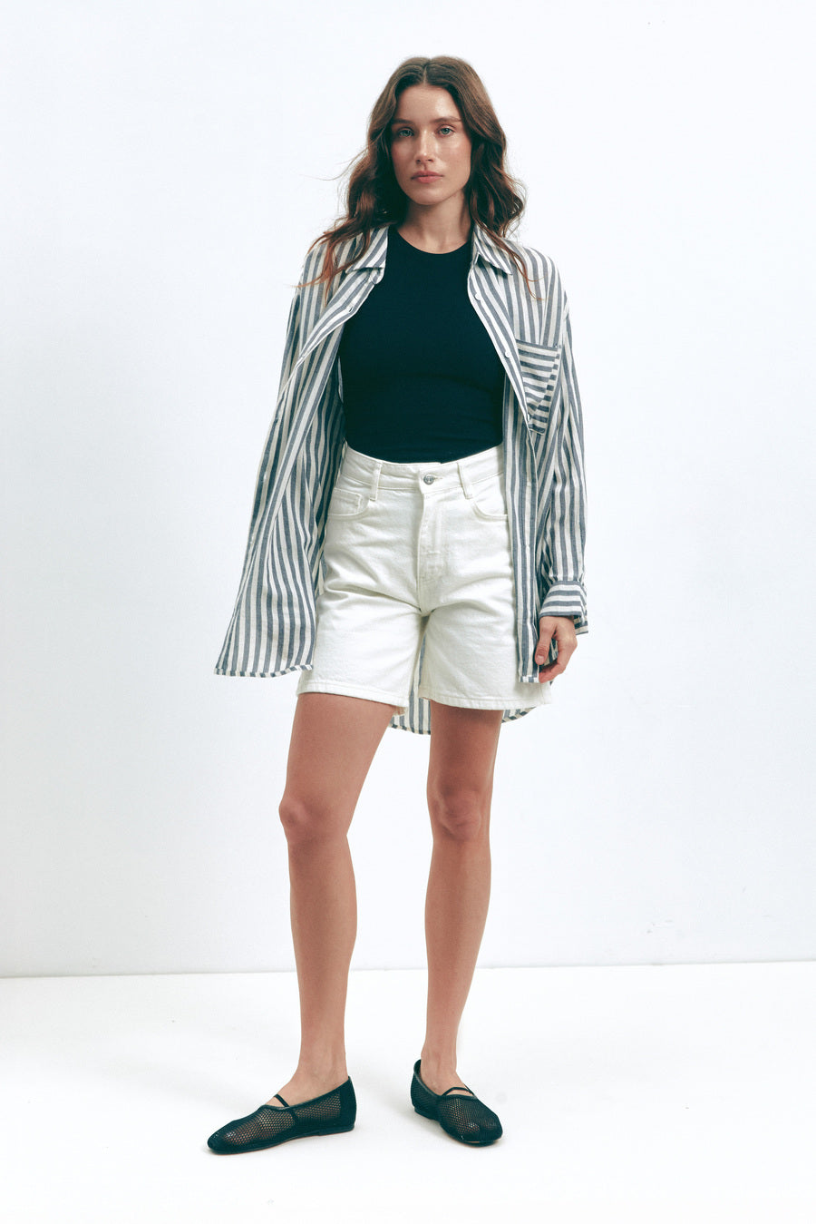 Dark Blue Oversize Striped Shirt - SOLMAR
