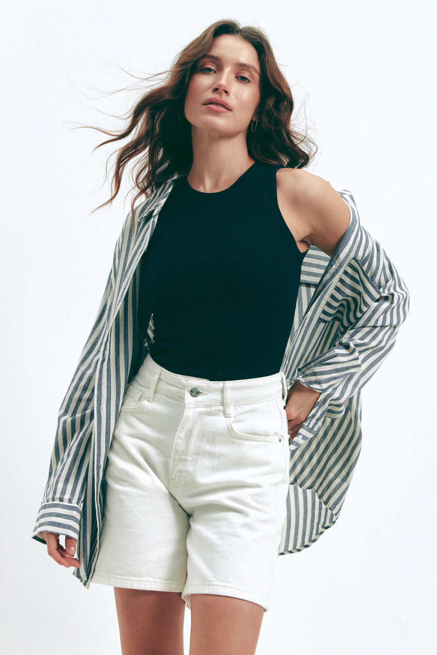 Dark Blue Oversize Striped Shirt - SOLMAR