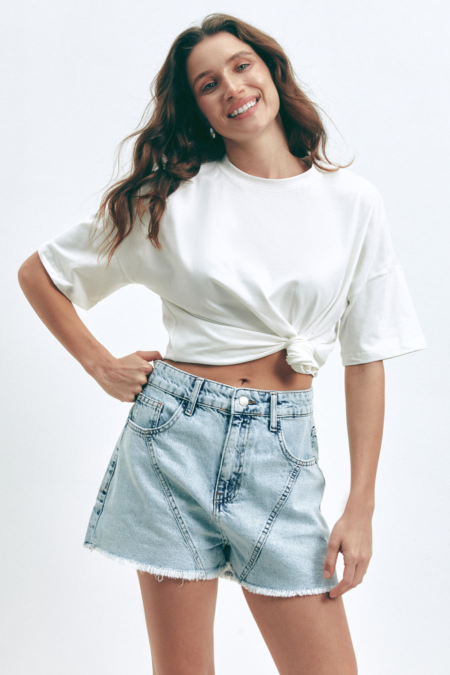 Light Blue Denim Shorts with Seams