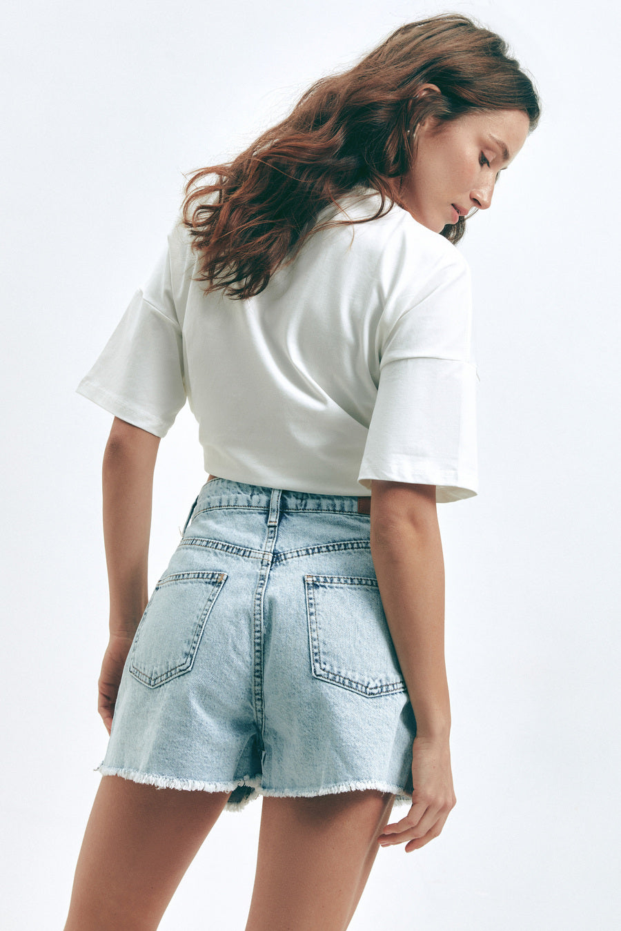 Light Blue Denim Shorts with Seams - SOLMAR