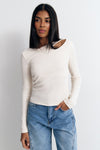 Cream Asymmetric Neckline Long Sleeve Top