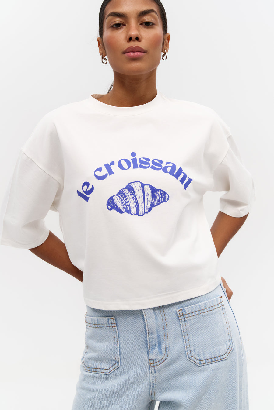 NEW White "Le Croissant" Print T-shirt