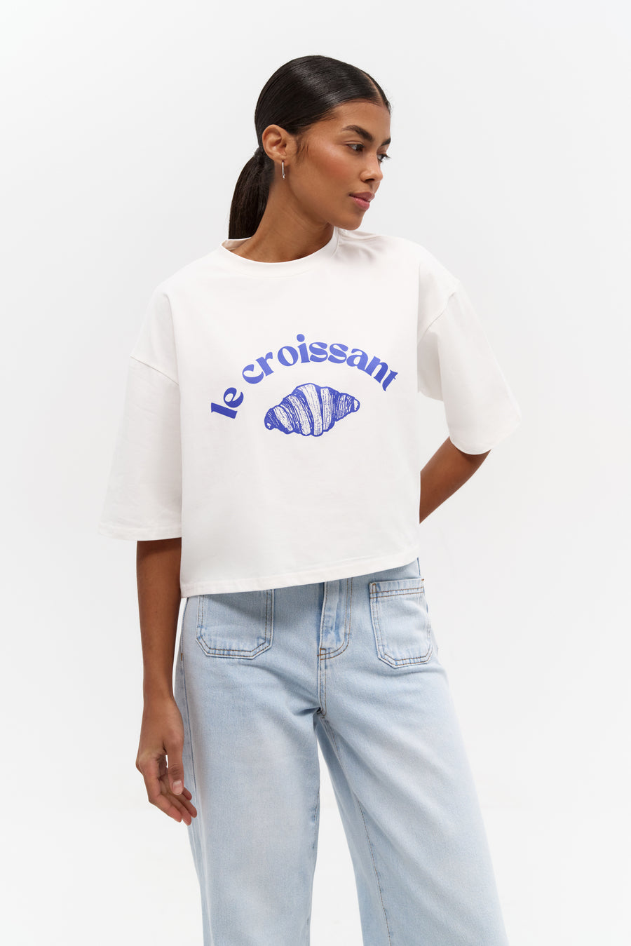NEW White "Le Croissant" Print T-shirt - SOLMAR