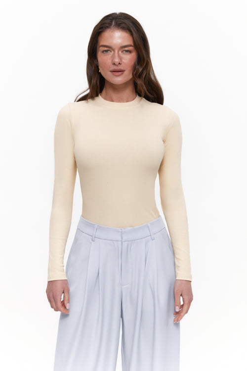 Basic viscose long-sleeve top, Milk