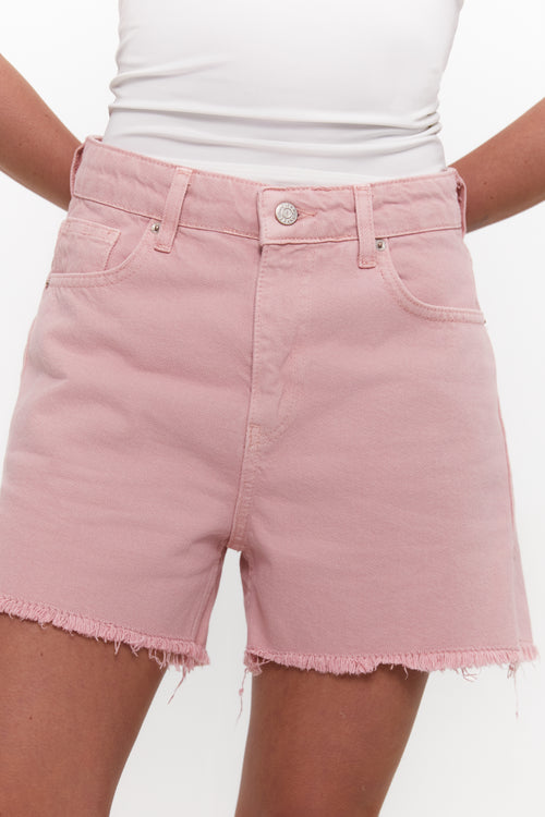 Side-slit denim shorts, Baby Pink