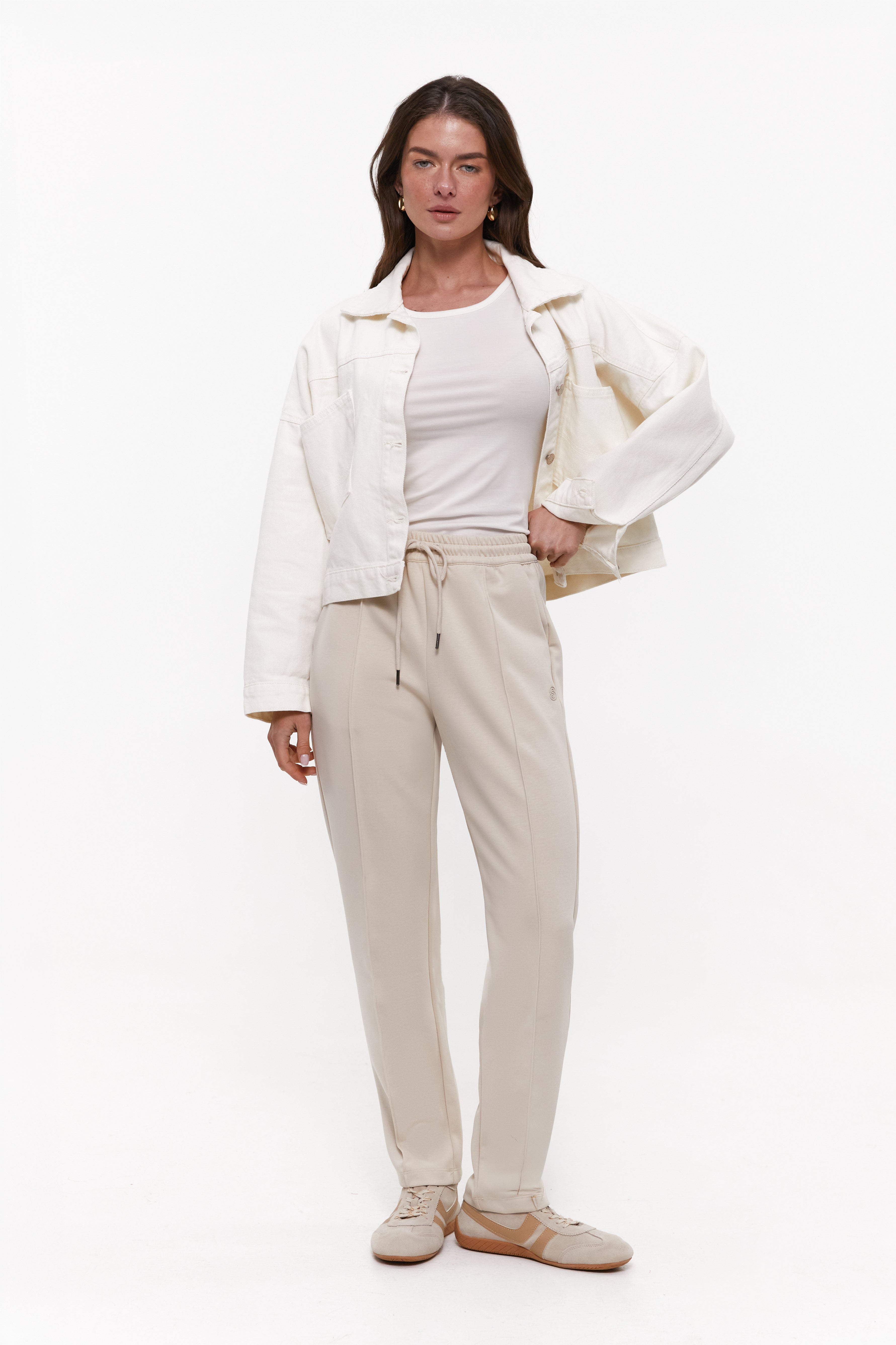 Beige High Waist Cropped Pants