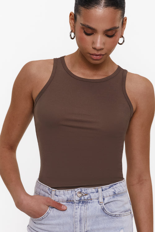 Basic ribbed tank top, Chocolate