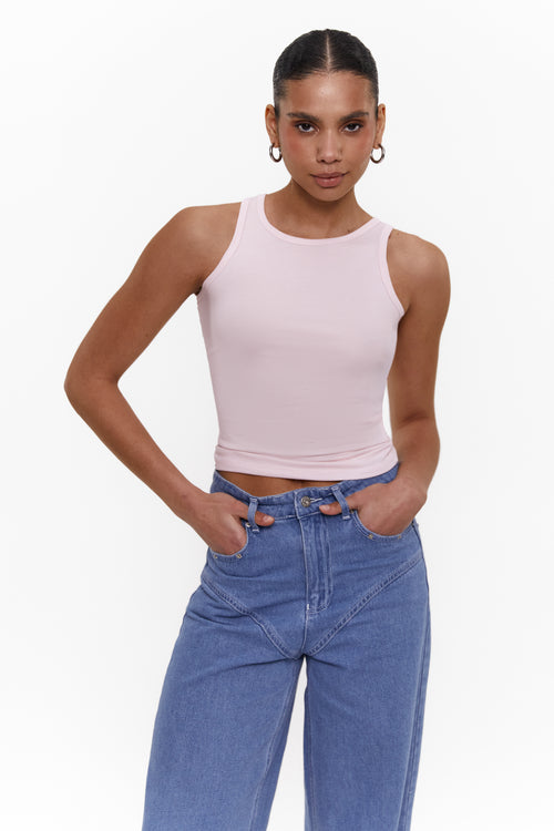 Basic ribbed tank top, Baby Pink