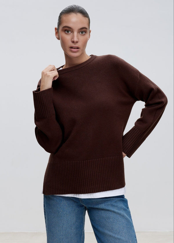 Crewneck Sweater, Dark Brown