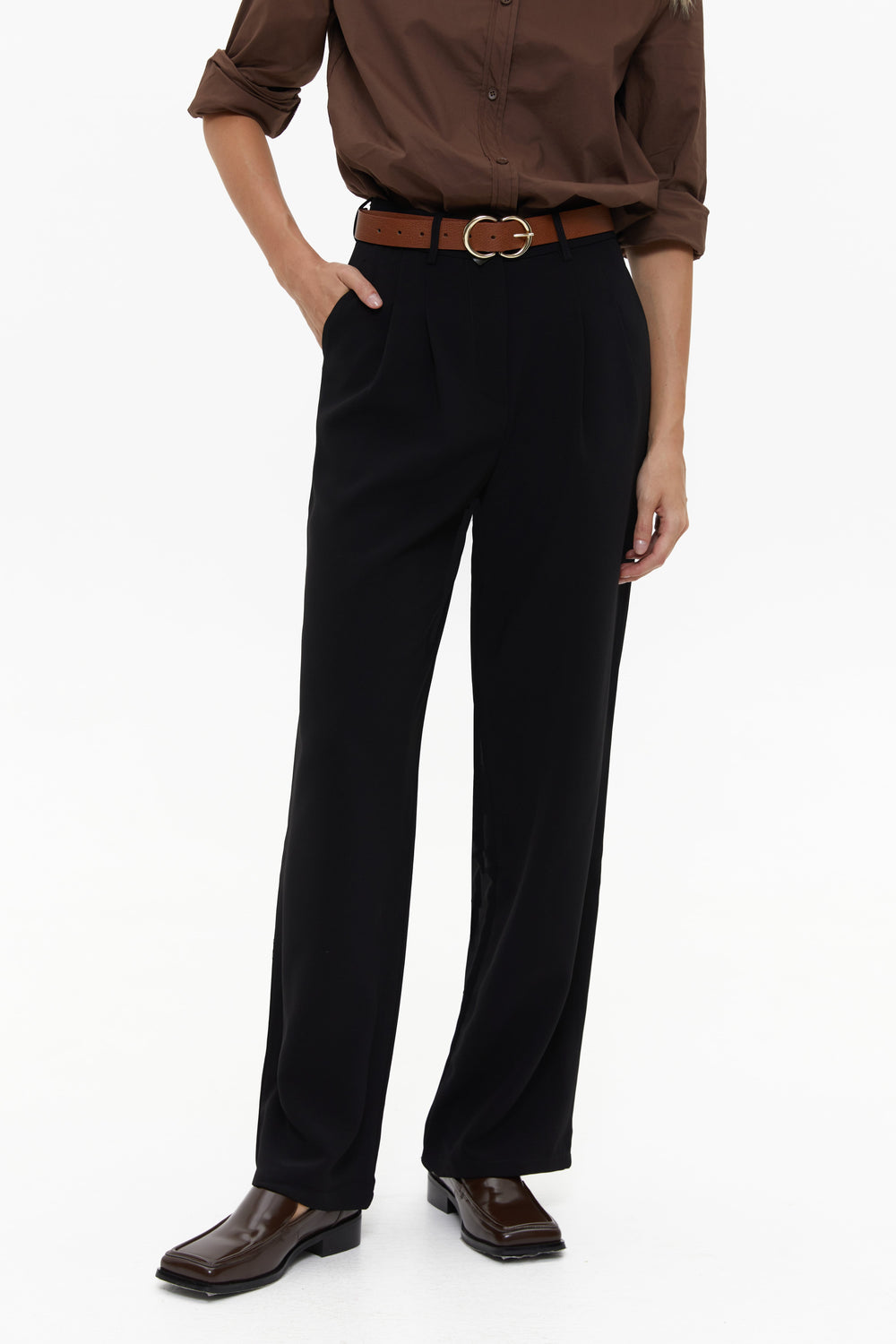 Black Classic Straight Pleated Trousers