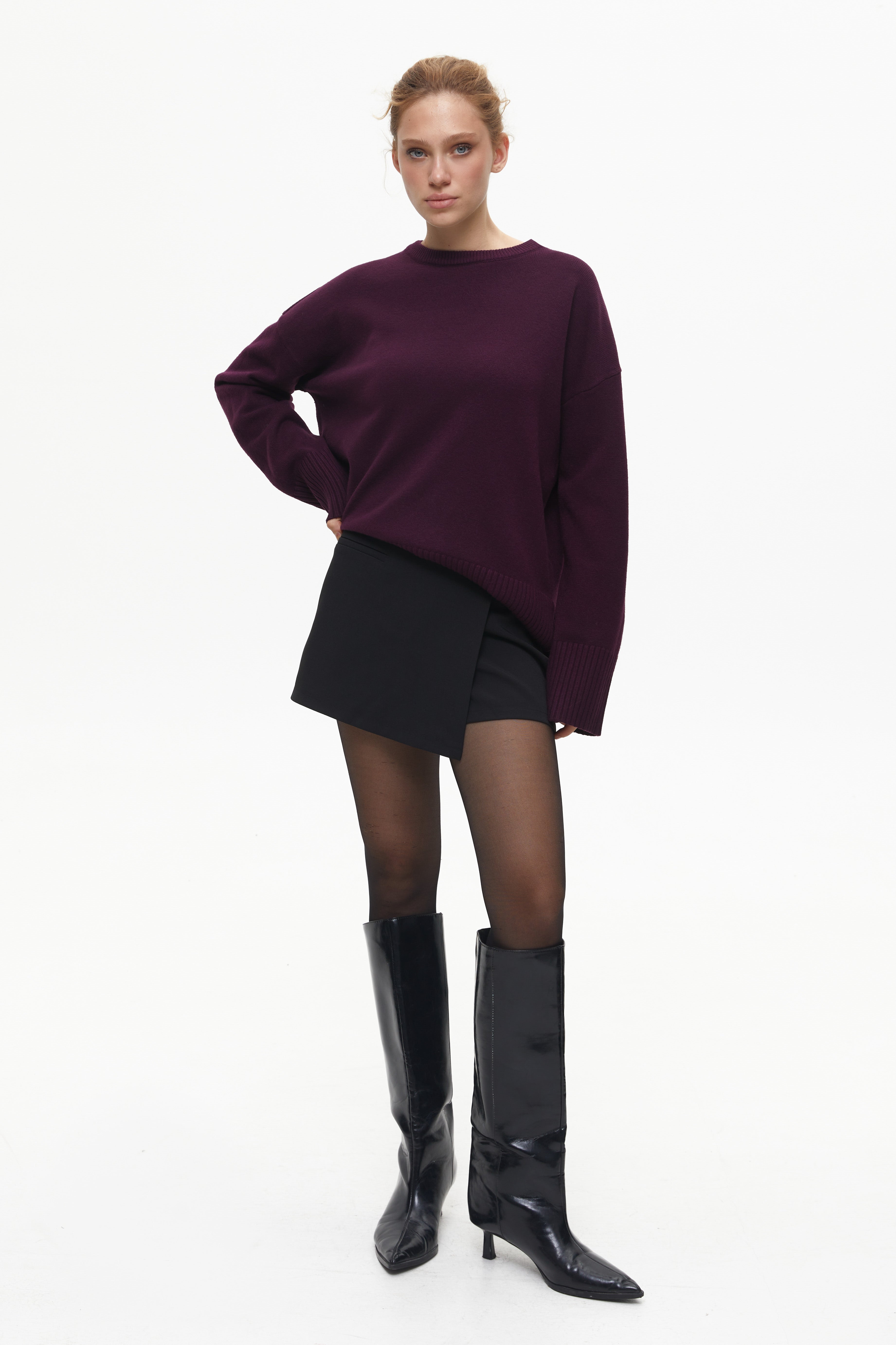 Purple Oversized Sweater with Slits