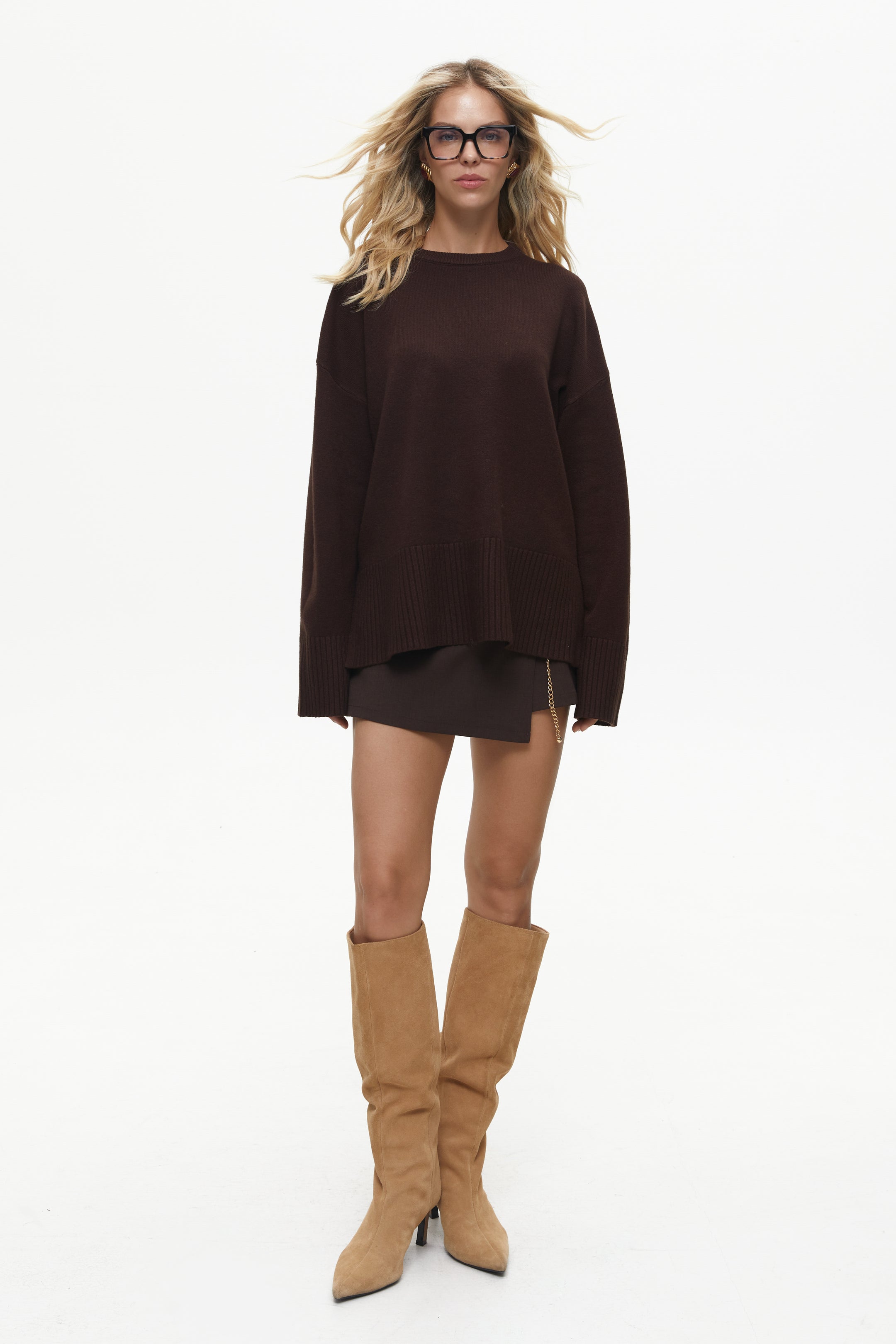 Brown Oversized Sweater with Slits