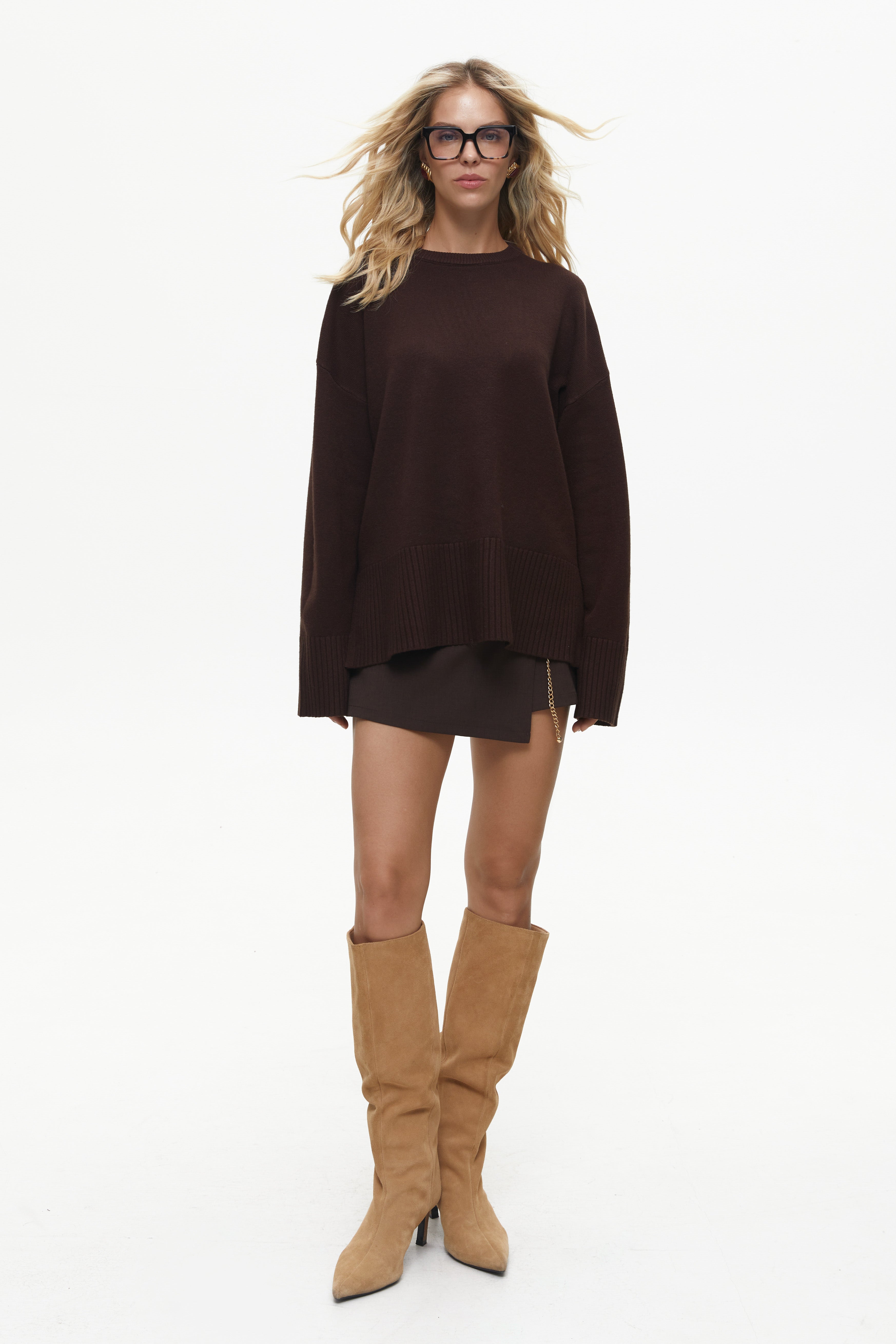 Brown Oversized Sweater with Slits