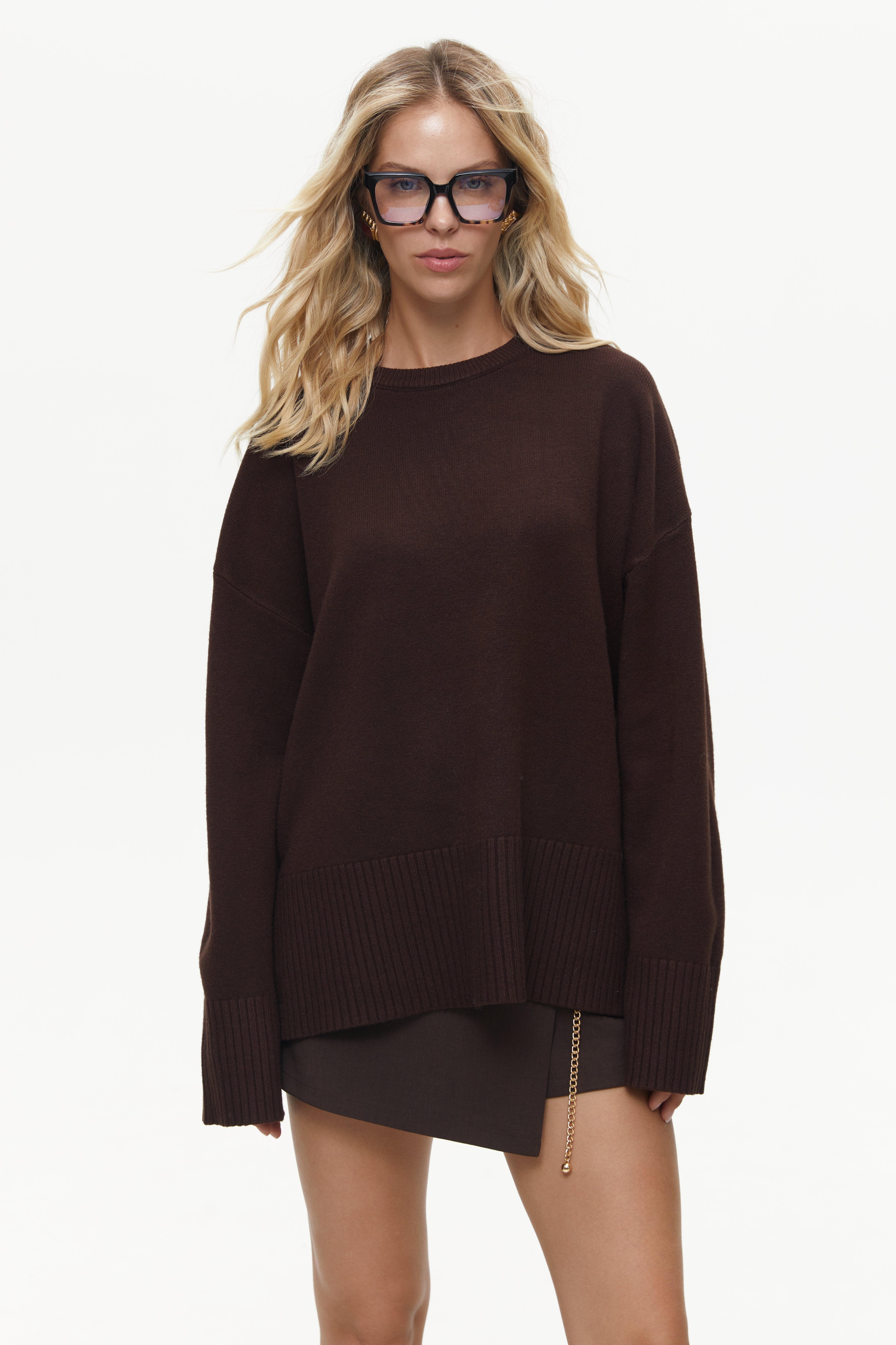 Brown Oversized Sweater with Slits