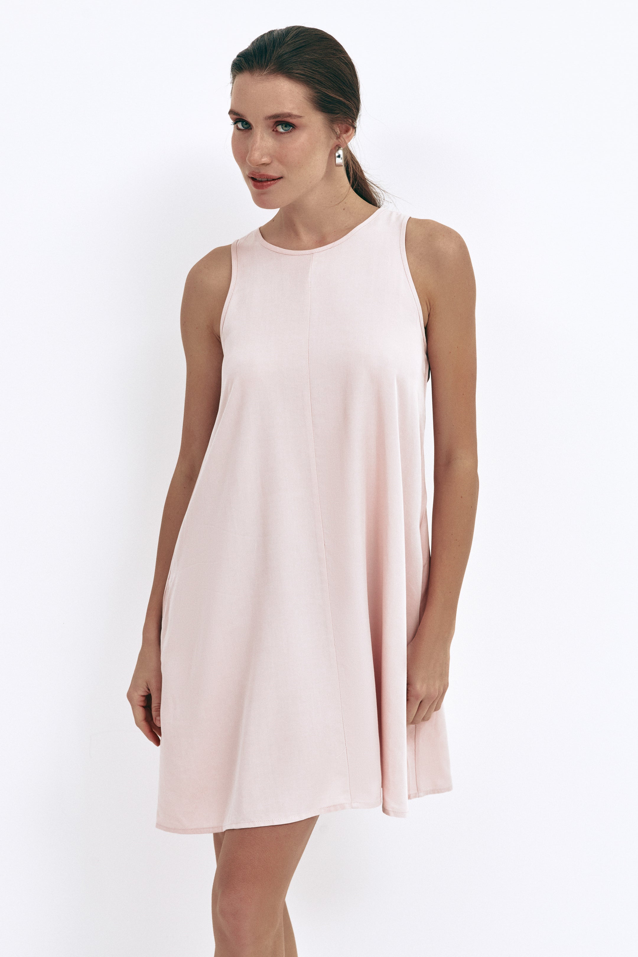 Pink Loose-fit Mini Dress with Pockets - SOLMAR