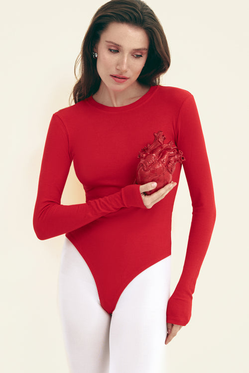 Red Basic Long Sleeve Bodysuit