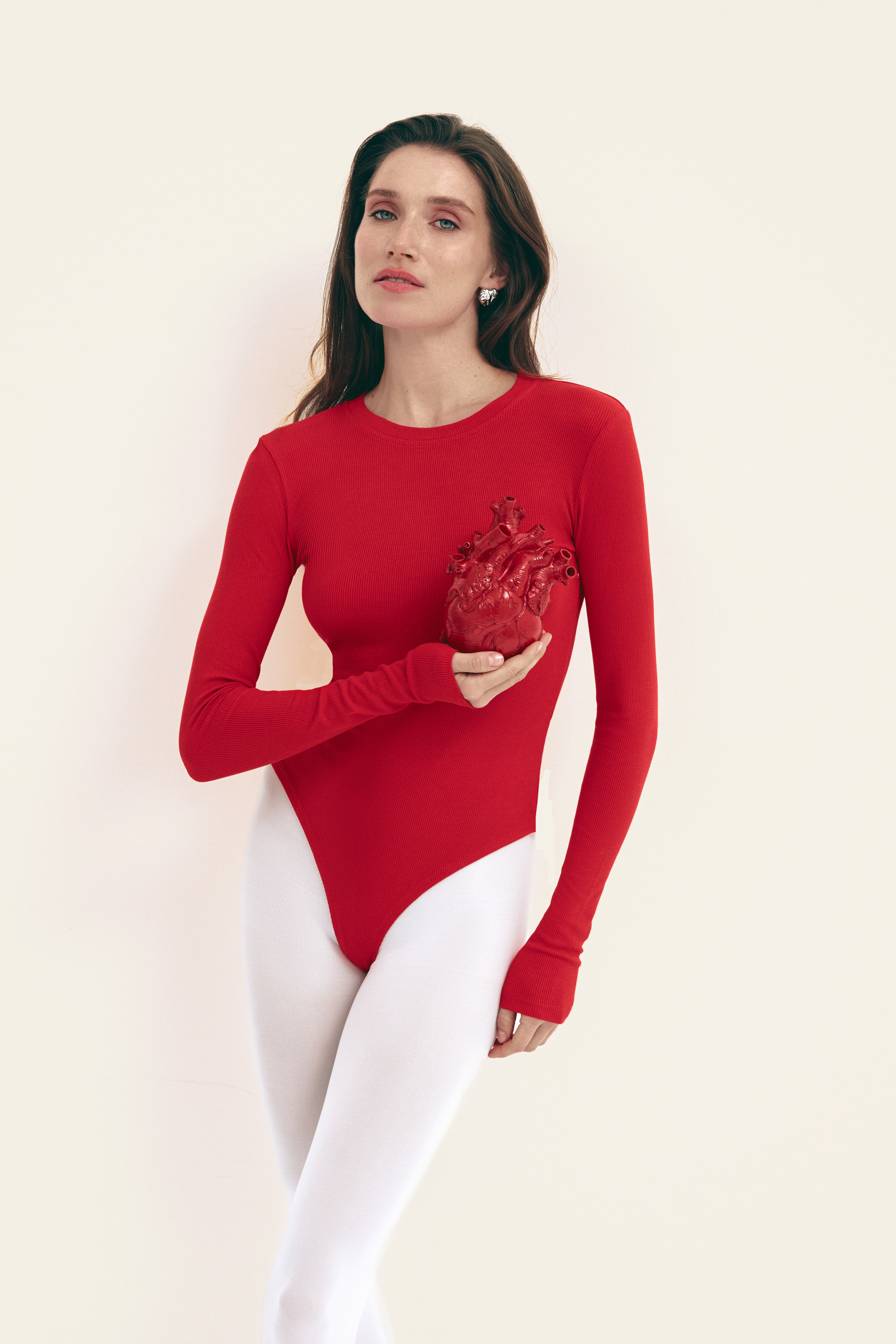 Red Basic Long Sleeve Bodysuit